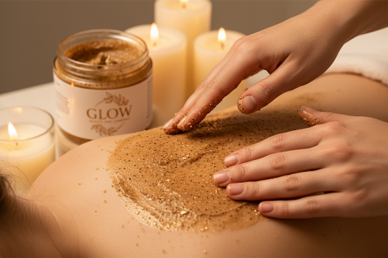 Aplicação de esfoliante Glow Beauty